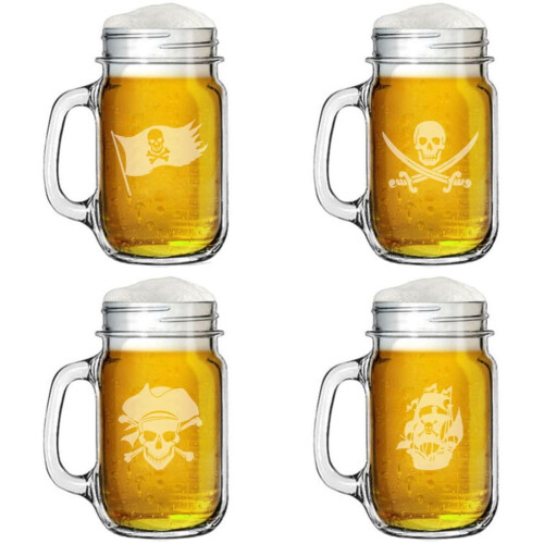 Κούπα από γυάλινο βάζο Mason 16oz με λαβή – Σετ Pirate Design