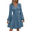 Spring Summer Wrap V Neck Long Sleeve Empire-peacockblue M 1