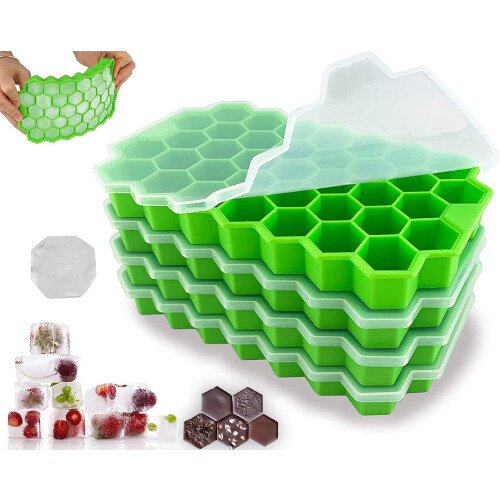 Silikon-Eiswürfelform mit Deckel, 4er-Pack, sechseckig