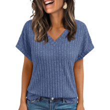 Women Tops Spring Vacation Sweaters Short Sleeve-Royal Blue XXL