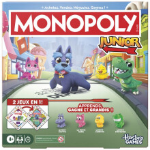 Monopoly Junior 2 in 1 Square (2026 Edition), Board Game, Reversible Board, 2 to 4 Players, 20 Min, French Version, from 4 years old