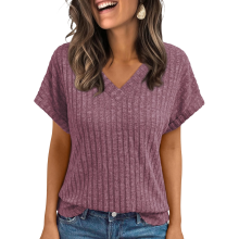 Women Tops Spring Vacation Sweaters Short Sleeve-Fuchsia XXL