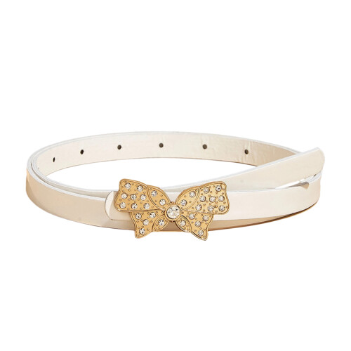 PU Leather Thin Belt Rhinestones-White Children s model
