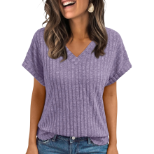 Women Tops Spring Vacation Sweaters Short Sleeve-Purple M