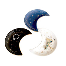 Plato de cerámica con forma de luna para joyas: bandeja pequeña para anillos y