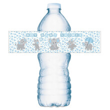 25 de etichete pentru sticle de apă cu elefanți albaștri, pentru petrecerea de baby shower; Ambalaje impermeabile pentru sticle de apă; Etichete