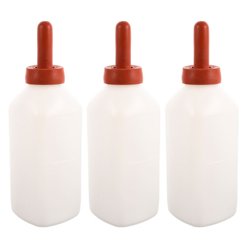 3Pcs White Calf Feeding Bottles Natural Rubber Nipple Vertical Design