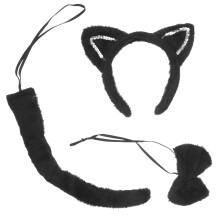 1Set Plush Black Cat Ear Headband with Sparkling Sequins for Cosplay