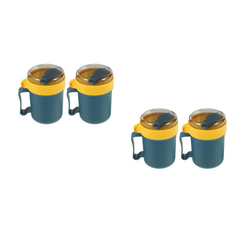 4Pcs Multi-Color Plastic Microwave Soup Containers with Lid and Spoon