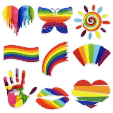 9Pcs Rainbow Embroidered Iron on Patches Durable Fabric DIY Appliques