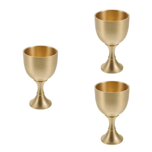 3Pcs Brass Mini Gold Goblets Decorative Wine Cups for Home Use