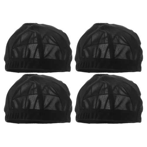 4Pcs Breathable Black Stretch Mesh Dome Caps for Wig Making Women