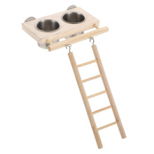 Parrot feeder bowl with ladder and water dispenser