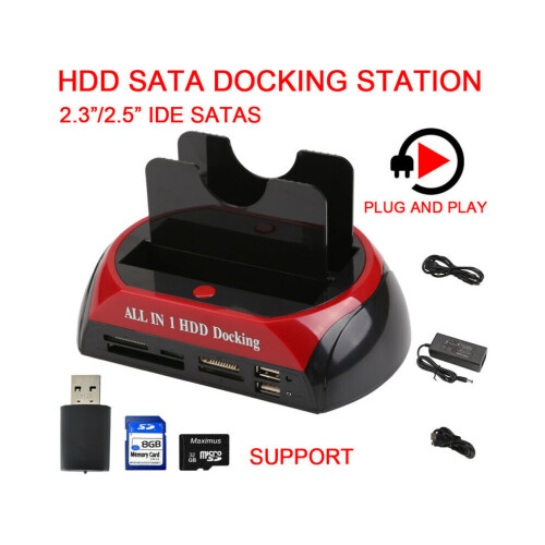 2.5" 3.5" Dual Hard Drive HDD Docking Station USB Dock Card Reader 1