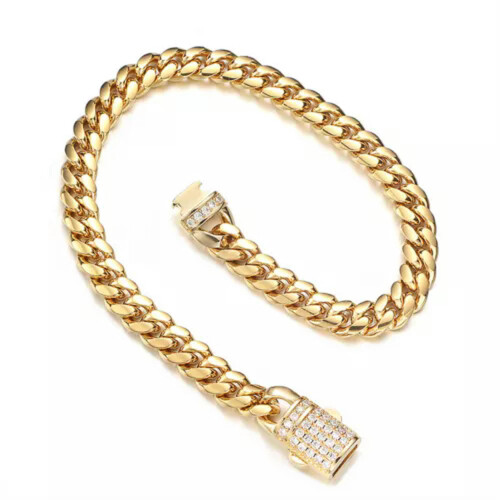 Men's Cuban Link Bracelet Solid Gold Plated Stainless Steel 1
