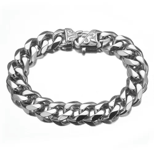 Pulseira masculina de aço inoxidável com fecho cubano de 9,5 polegadas 1