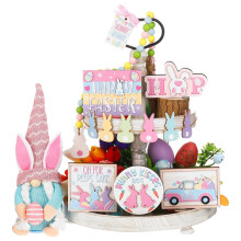 Easter tiered tray decor with 3D wooden centerpiece