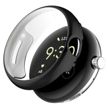 Cás Google Pixel Watch le Cosantóir Scáileáin Gloine Tempered - Dubh Trédhearcach