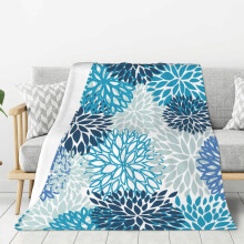 Modro-tmavomodrá chryzantémová deka 80x60" z ultra měkkého fleecu na postel, pohovku, kempování - celoroční teplý květinový vzor s
