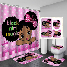Set di 4 tende da doccia Black Girl, Girasole Farfalla Donna Afro Nera Melanin Queen Decorazione Bagno Afroamericana, Tenda Rosa Impermeabile e