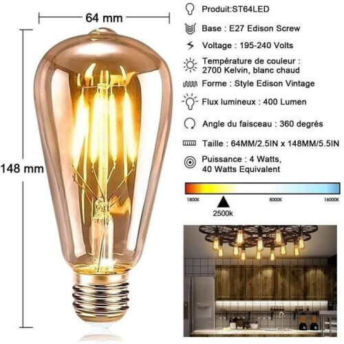 Λαμπτήρας LED E27 Vintage 4W Θερμό Κίτρινο Σετ 6 Τεμαχίων για Εσωτερική Διακόσμηση 1