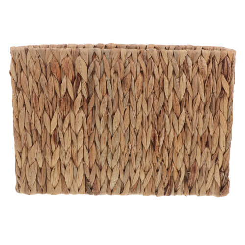 Khaki Wicker Basket Trash Can with Boho Design for Room Storage
