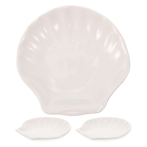 3Pcs White Ceramic Scallop Plates with Shell Design for Home Serving