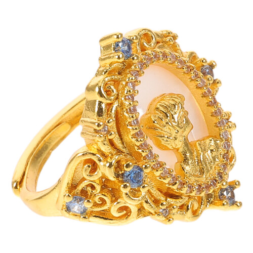 Retro Cameo Statement Ring Met Koperen