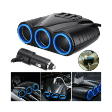 Adaptateur secteur allume-cigare 12 V à 3 prises avec 3 ports USB