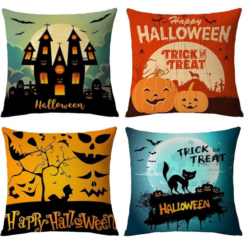 Μαξιλαροθήκες Halloween 18x18 ιντσών Σετ 4 τεμαχίων από βαμβάκι και λινό