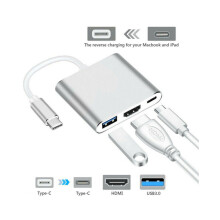 3 IN 1 Type-C 3.0 to 4K HDMI + USB-C HUB Adapter Converter For MacBook Pro