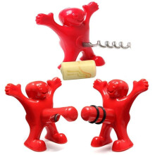 3 Red Plastic Sir Perky Bottle Stopper, Corkscrew, Bottle Opener Adult