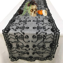 Liquidação! Caminho de mesa retangular EQWLJWE com renda preta e estampa de teia de fantasmas, ideal para decoração de festas de Halloween, 78x20