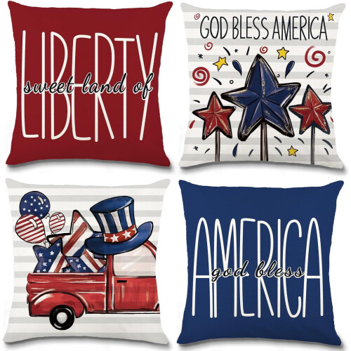 Conjunto de 4 capas de almofada patrióticas 45x45cm 1