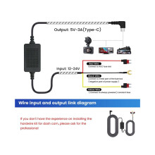 2x Universal 3,5 m Auto-Dashcam-Kabel 12/24 V auf 5 V 3 A Fahrzeug-DVR-Festverdrahtungs-Kabelset Vid