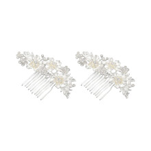 Lot de 2 peignes à cheveux de mariée style vintage, imitation cristal, bijoux de bal, or et argent, motif floral, argent.