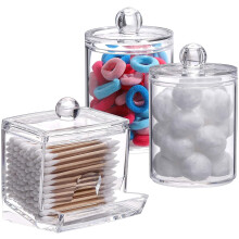 Plastic Cotton Swab Holder Bathroom Apothecary Jar 3 Pcs