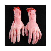 2x Blutige Horror-Halloween-Requisite: Abgetrennter, lebensgroßer Arm/Hand (19 x 10,5 cm)