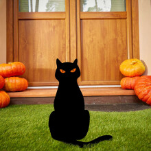 Decorações de Halloween: Estacas de metal para jardim, com desenho de gato preto, perfeitas para gramados, varandas e pátios.