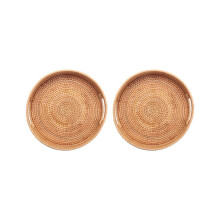2X Round Rattan Woven Serving Tray with Handles Ottoman Tray for Breakfast, Drinks, Snack for Coffee Table