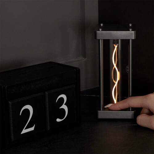 Luminária noturna retangular diferenciada com linhas curvas, USB, para casa, quarto ou mesa, ambiente sofisticado e compacto. 2
