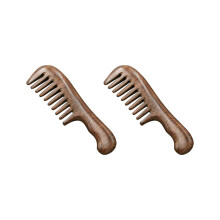 2 Peignes à dents larges en bois de santal pour cheveux bouclés, peigne portable à dents larges en bois, outil de massage capillaire