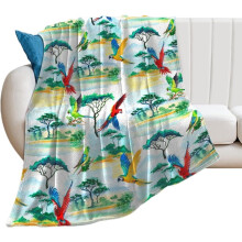 Cobertor de flanela leve para quarto, sala de estar, cama ou sofá, compatível com estampa de aquarela de paisagem africana com papagaios e árvores