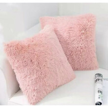 Sæt med 2 stk. bløde, plysagtige pudebetræk, firkantede dekorative puder til stue, sofa, soveværelse, bil, 45x45, pink