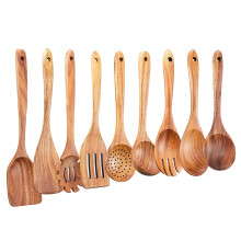 Wooden Kitchen Utensils Set,9 Pcs Wooden Spoons for Cooking,Wooden Cooking Utensils,Wooden Spoons for Non-Stick Pan