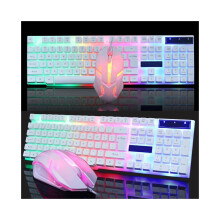 (White) Ergonomic Gaming Keyboard And Mouse Set Rainbow LED USB For PC Laptop PS4 Xbox
