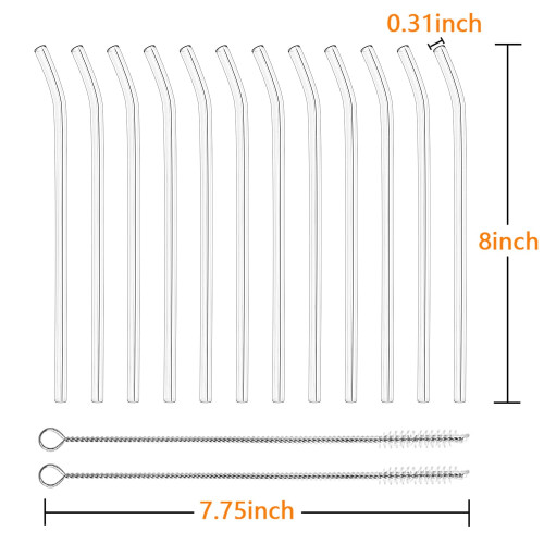 Συσκευασία 12 γυάλινων καλαμακιών 8in x 8mm – 6 λυγισμένα 6 ίσια + 2 1