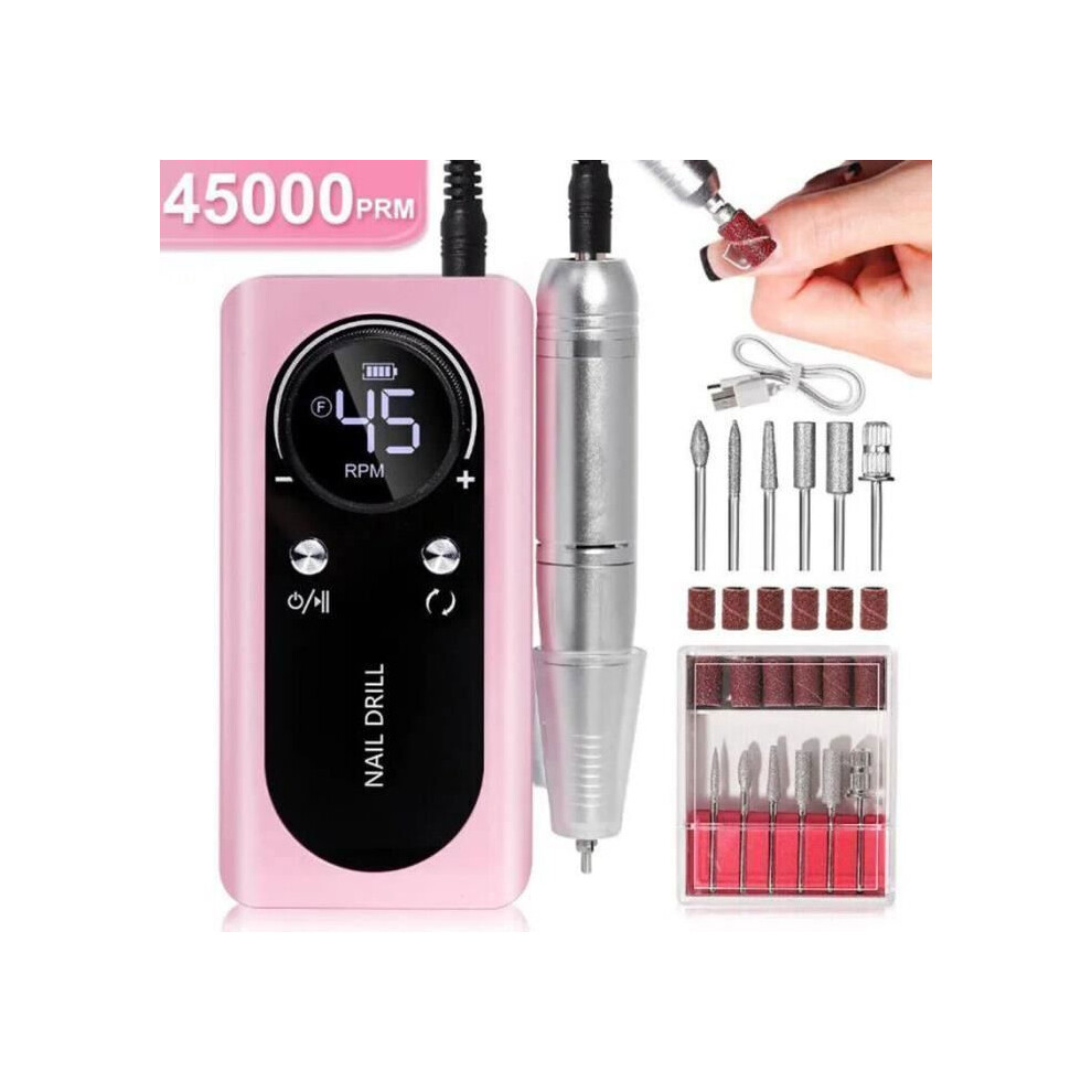 Pink Cordless Nail Drill V4 45000 Rpm, Portable Electric Nail File For Manicure And Pedicure