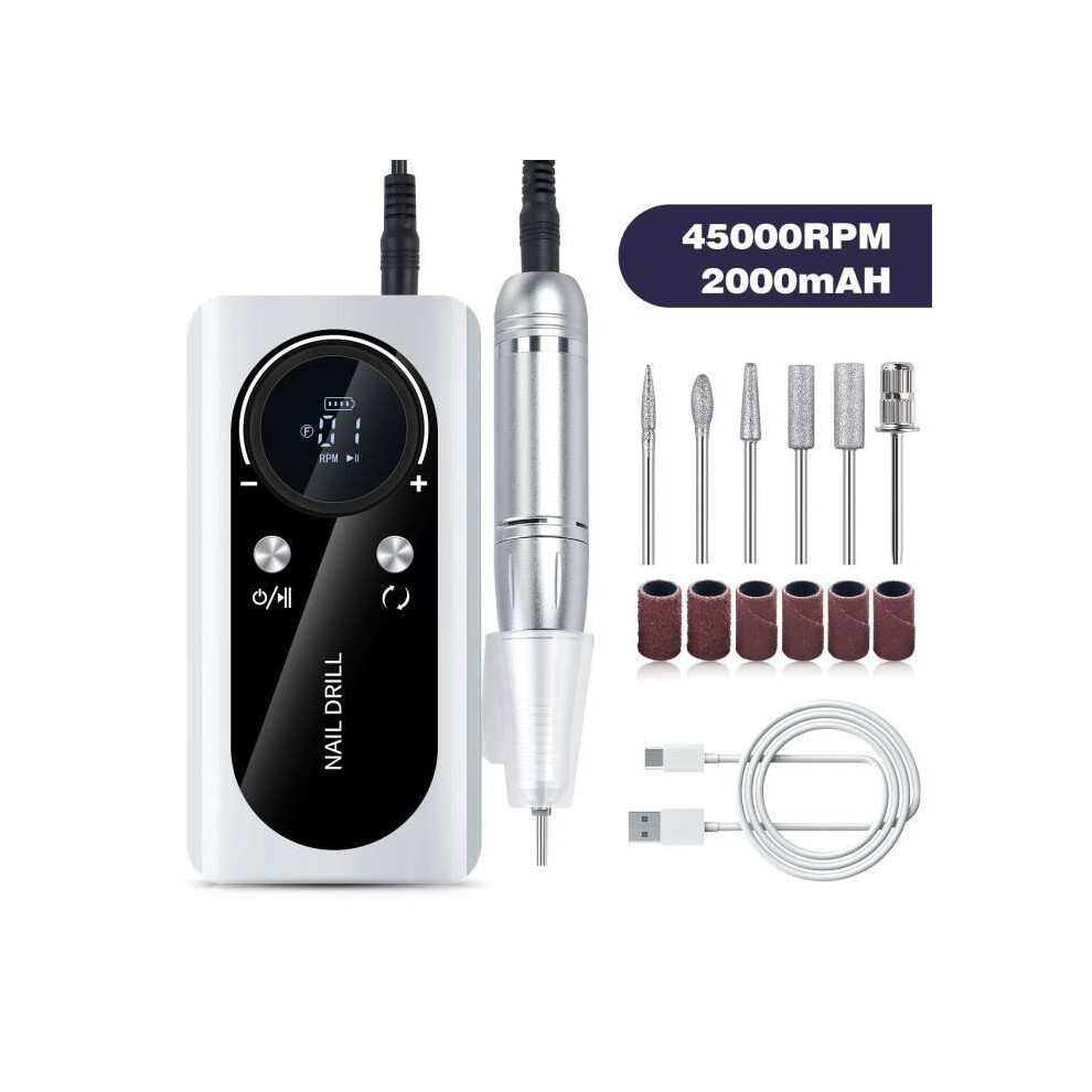 V4 Electric Nail Drill 45000 RPM Brushless Motor 10H Battery LCD Screen Portable Cordless Nail File