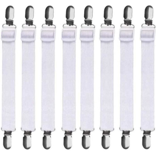 8 Pcs Adjustable Bed Sheet Straps Elastic Sheet Fasteners for Mattress, Bed or Corner Sofa, Secure Hold